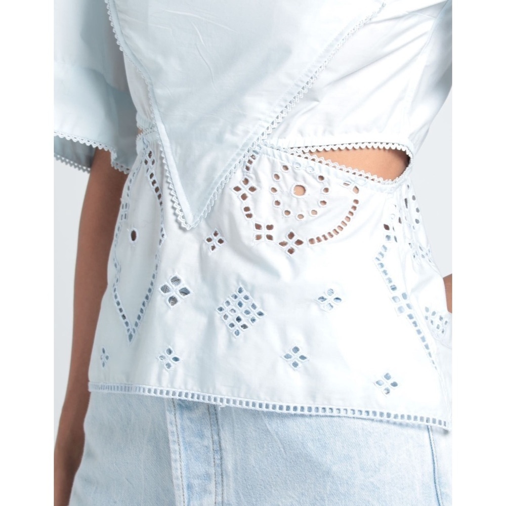 NWT GANNI Organic Cotton Short Sleeve Side Cutout Embroidered Eyelet Top S - Picture 9 of 14